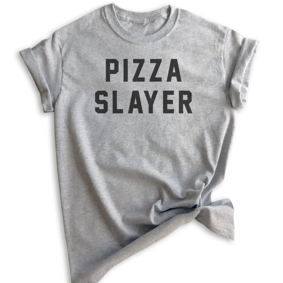 Pizza Slayer T-shirt, Unisex Women's Men's Shirt, Pizza Shirt, Heather Gray, Large
