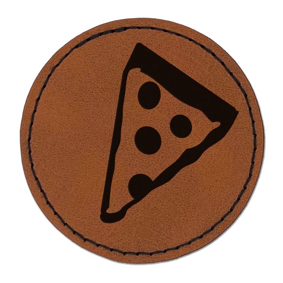Pizza Slice Abstract 2.5" Faux Leather Round Engraved Iron-On Patch - Brown