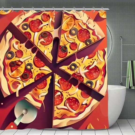 Pizza Slice Design Shower Curtain 70.8x70.8 Inch,Bathroom Shower Curtain,Home Waterproof Fabric Shower Curtain Bathtub Decor with Hooks