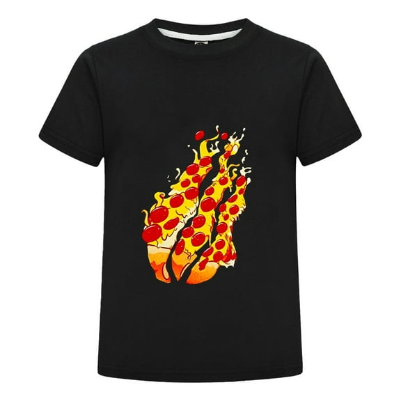 Pizza Slice Flame Pepperoni Fire Gamer T-Shirt for Kids – Colorful Fire Tee – Soft Cotton Top for Preston Fans Ages 3–14