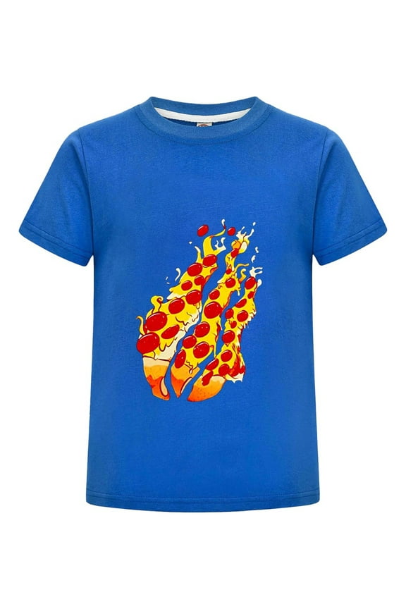 Pizza Slice Flame Pepperoni Fire Gamer T-Shirt for Kids – Colorful Fire Tee – Soft Cotton Top for Preston Fans Ages 3–14
