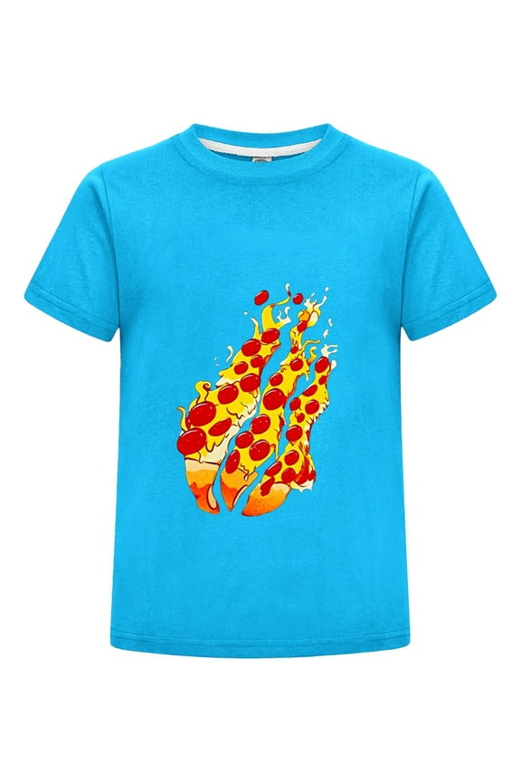 Pizza Slice Flame Pepperoni Fire Gamer T-Shirt for Kids – Colorful Fire Tee – Soft Cotton Top for Preston Fans Ages 3–14