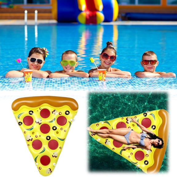 Pizza Slice Inflatable Pool Float With Cup Holders Giant Pizza Water Lounger For Summer Pool Party(Yellow-180X150Cm)