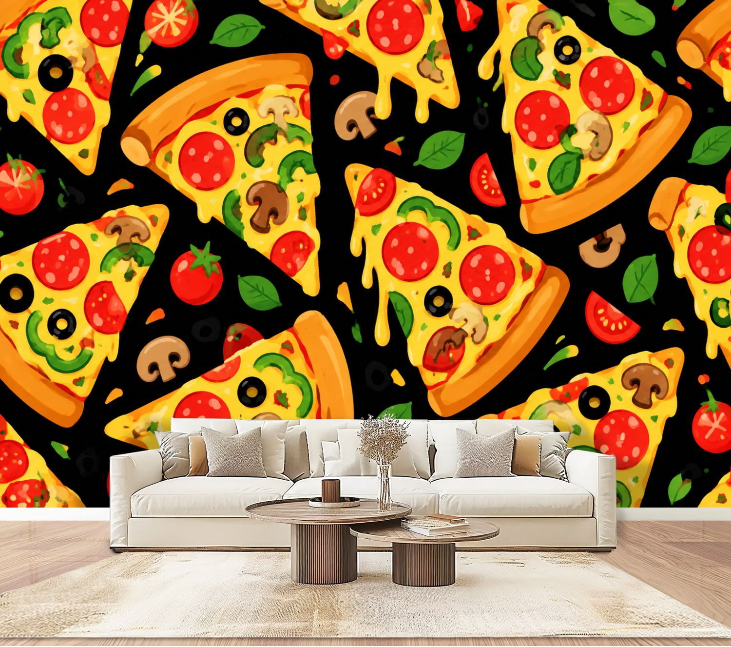 Pizza Slice Restaurant Italian Wallpaper Mushrooms Fresh Basil Peel and ...