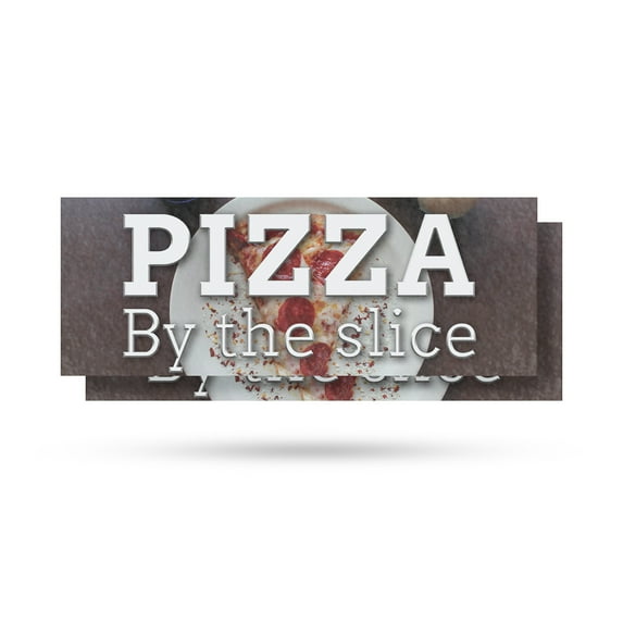 Pizza by the Slice Vinyl Decal 2 Pack of 24 Inch x 9 Inch Weatherproof Heavy-Duty Adhesive Backing | Quick Bites, Freshly Made, Restaurant Specials | Made in USA