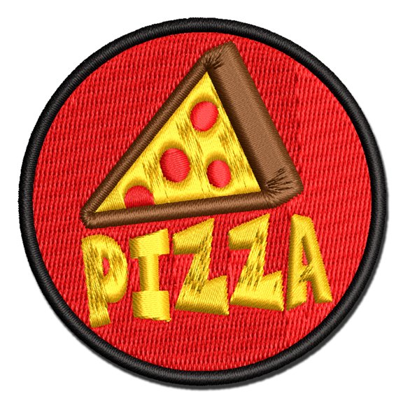 Pizza Slice with Text Applique Multi-Color Embroidered Iron-On Patch - 2.0 Inch Mini