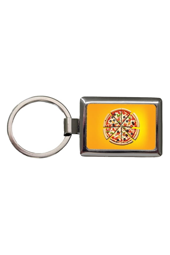 Pizza Sliced Metal Rectangle Keychain