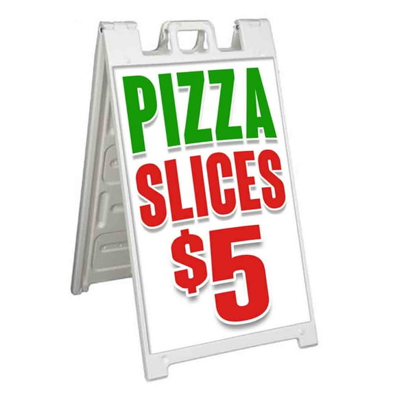 Pizza Slices $5 (24" X 36") Standard A-Frame Signicade, Includes Decal Applied To Stand