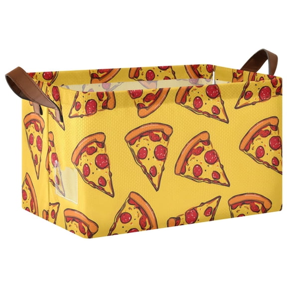 Pizza Slices with Pepperoni Pattern Collapsible Storage Bin Open Home Shelf Basket Water-Resistant Iron Frame Large