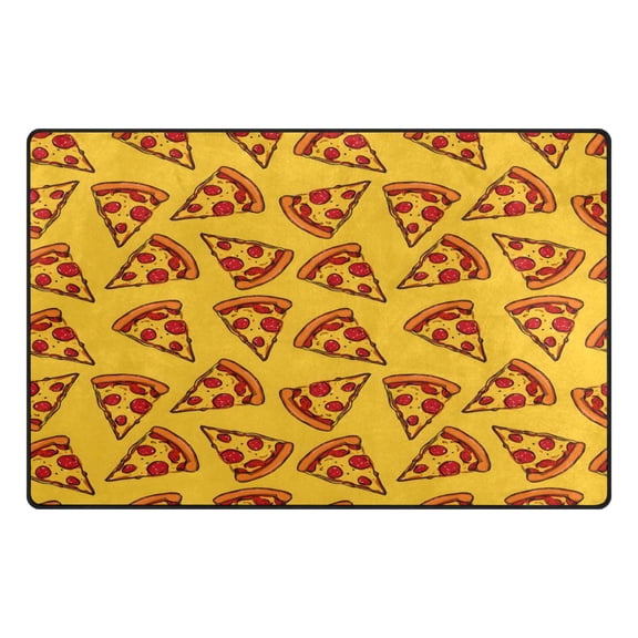 Pizza Slices with Pepperoni Pattern Memory Foam Area Rug 60"x39" Non Slip, Absorbent, Fade Proof for Living Room, Bedroom, Office