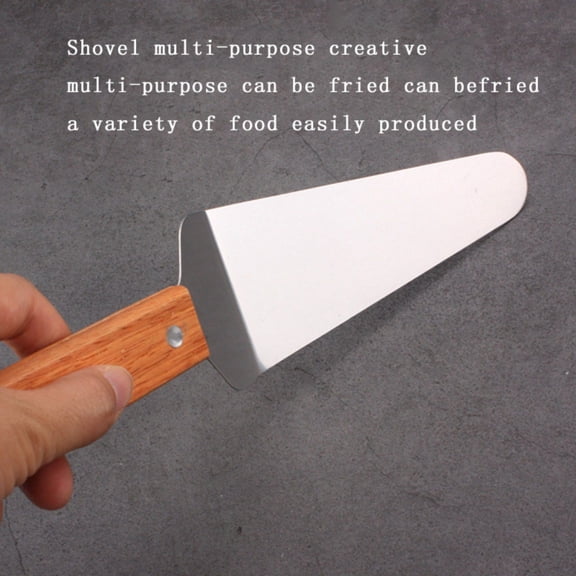 Pizza Spatula Pie Server Stainless Steel Cake Serving Spatula Non Slip Easy to Grip Baking Triangular Spade Wooden Handle Shovel for Desserts Pizza Pie Cake Biscuit