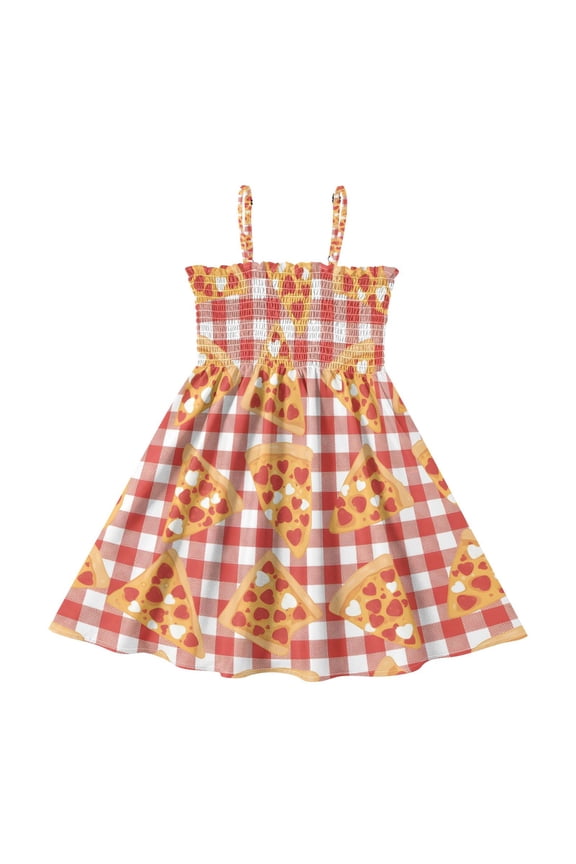 Pizza Squares Pattern Girls' Casual Dresses 2Y-8Y Sleeveless Ruffle Neck for Summer Daily Wear