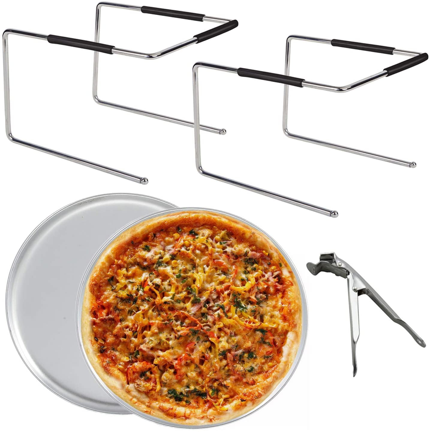 Pizza Stand and Pizza Pan Set Two Pizza Stands for Tables, Two 12 inch