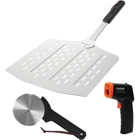 Pizza Starter Kit - Pizza Peel, Infrared Thermometer & Pizza Cutter Gift Set - 3 Piece Set for Pizza Lovers - All the Essentials to Bake Your First Pizza