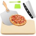 thumbnail image 1 of Pizza Stone 5 PCS Set, 15 x 12" Large Rectangle Pizza Stone Set for Oven and Grill with Metal Pizza Peels & Cutter Rocker, 0.6'' Thickened Stone Pizza Pan, Baking Stone for Pizza, Bread, 1 of 7