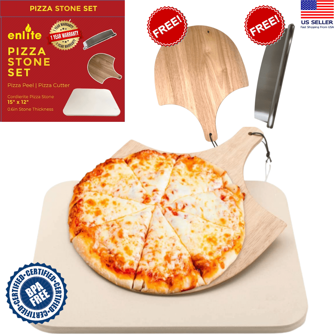 Pizza Stone Baking Stone For Oven Grill & BBQ FREE Wooden Pizza Peel