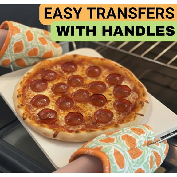 5PCS Pizza Making Accessories Kit - 15 inch Pizza Stone with Handles, Pizza Peel, Pizza Cutter, Dough Tool - Baking Stone for Bread - Large Rectangular Oven Stones