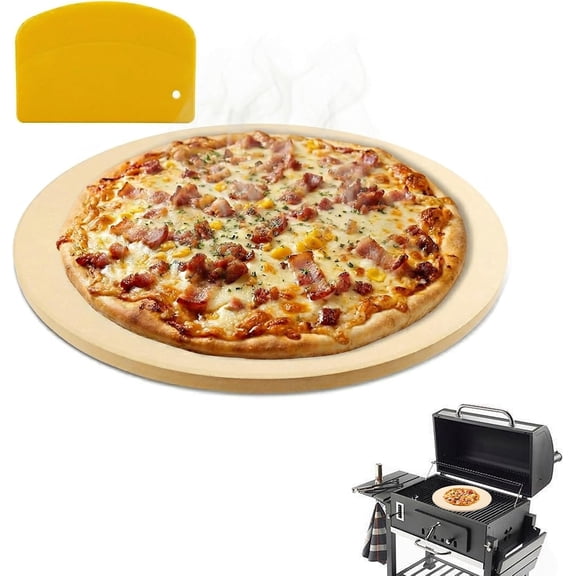 Pizza Stone for Oven and Grill, 0.6" Thick Heavy Duty Cordierite Bread Baking Stone for Crisp Pizza Cookies (With Scraper and Parchment Papers)