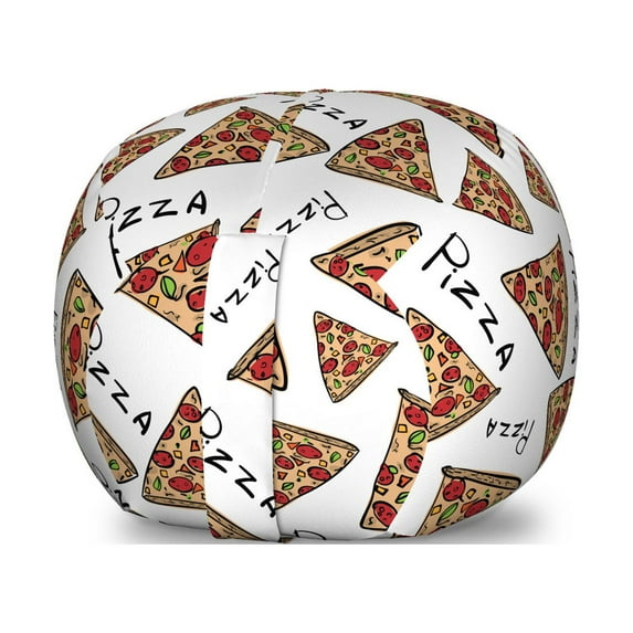 Pizza Storage Toy Bag Chair, Pattern in Hand Drawn Doodle Style Pizzeria Menu Fast Food Delicious Gourmet Eating, Stuffed Animal Organizer Washable Bag, Small Size, Multicolor, by Ambesonne