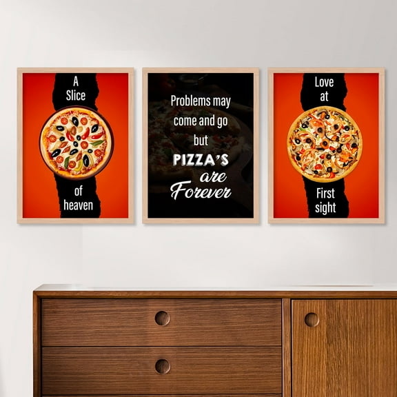 Pizza Theme Kitchen Canvas Posters Unframed for Wall - Kitchen posters framed - Dining quotes Posters for kitchen quotes decor - Food quotes wall hanging (Set of 3) 10x13 inch