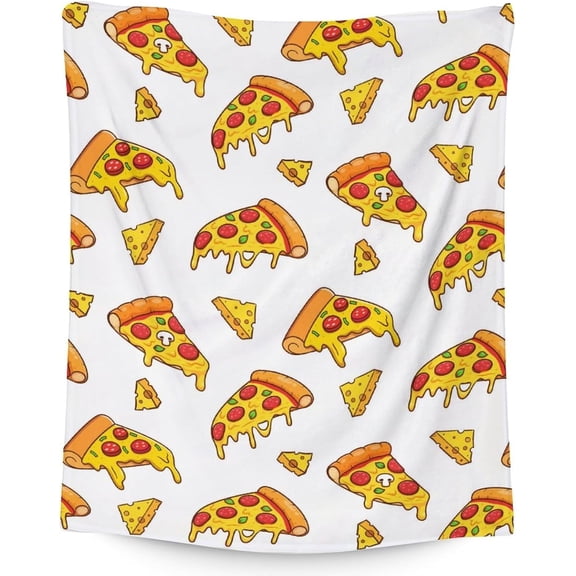 Pizza Throw Blanket - 50x60 Inches Funny Girls Gifts for Pizza Lovers - White Plush Soft Decor Blankets Stuff for Couch, Sofa