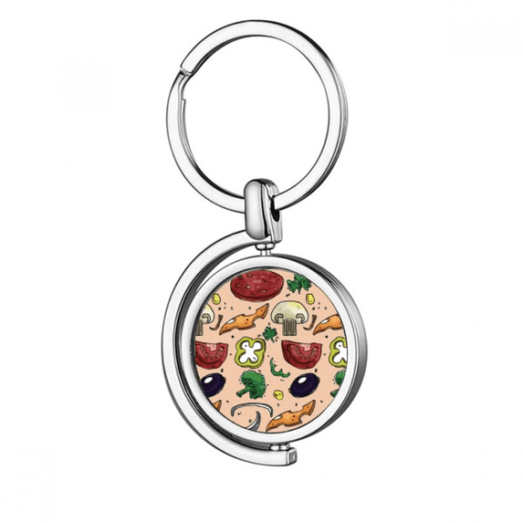 Pizza Tomato Foods Peppers Onion Rotating Keychain Metal Keyring Holder