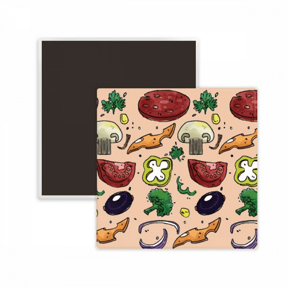 Pizza Tomato Foods Peppers Onion Square Ceracs Fridge Magnet Keepsake Memento