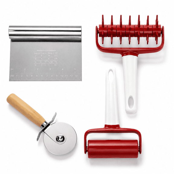 Pizza Tools Set incl Dough Cutter Roller Docker and Pizza Cutter Wheel, Pastry Pizza Pie Roller Rolling Pins and Time-Saver Pizza Dough Docker