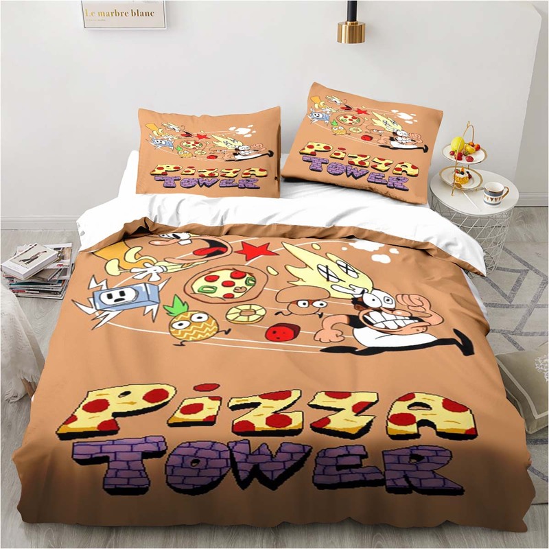 Pizza Tower Classic Pixel Style Game Bedding Set Three Piece Bed Set