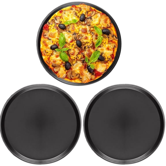 Pizza Tray Set of 2,Bexikou 9 inch Carbon Steel Non-Stick Pizza Baking Sheet Pan,Round Oven Tray for Baking/Serving,Non Toxic & Healthy, Rust Resistant (25cm, Black)