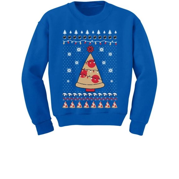 Pizza Tree Sweatshirt Youth Kids Ugly Christmas Sweater Style Long Sleeve Shirt Small Blue