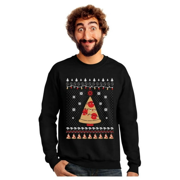 Tstars Pizza Ugly Christmas Funny Xmas Pizza Tree Sweatshirt Large Black