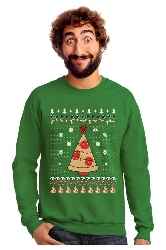 Pizza Ugly Christmas Funny Xmas Pizza Tree Sweatshirt X-Large Green