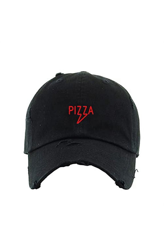 Pizza Vintage Baseball Cap Embroidered Cotton Adjustable Distressed Dad Hat Black