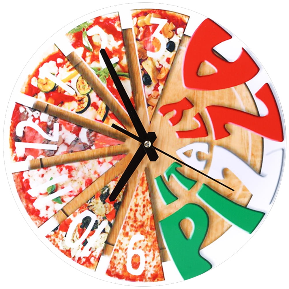 Pizza Wall Clock Decorative Clocks Craft for Living Room Decors Wooden ...