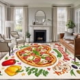 thumbnail image 1 of Pizza Washable Living Room Rugs 6'x9', Watercolor Cartoon Vegetables Pizza Beige Low Pile Throw Large Area Rug Non-Slip Sturdy Edge Binding Carpet for Dining Room Kitchen Office, 1 of 9