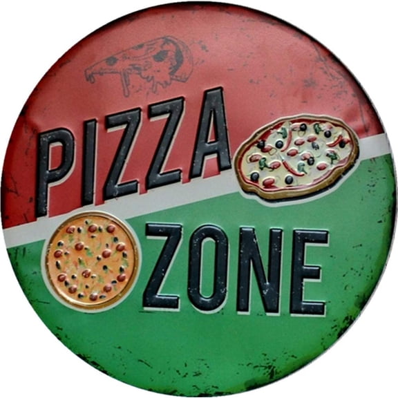 Pizza Zone Diameter 12 inch metal tin sign Suitable for Home and Kitchen Bar Cafe Garage Wall Decor Retro Vintage