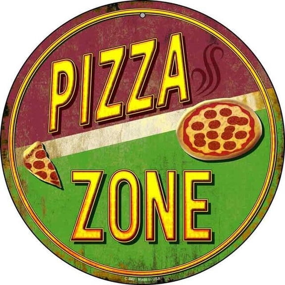 Pizza Zone Novelty Circular Metal Sign Home Garage Wall Decor Size: 8 x 8 inch