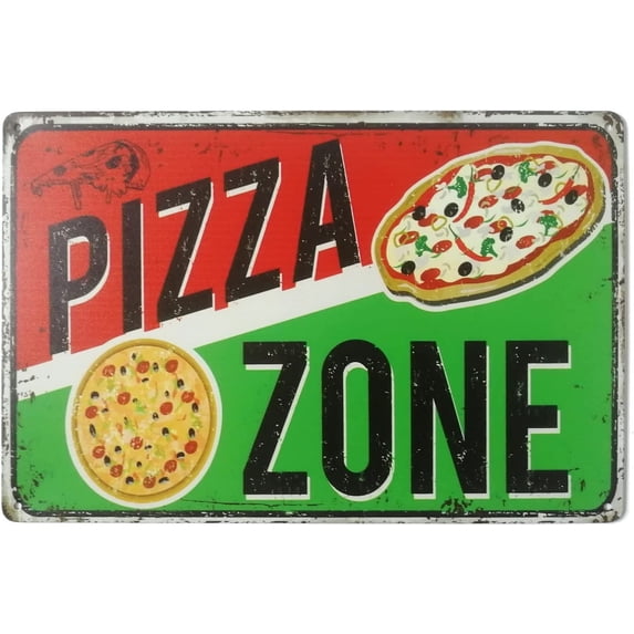 Pizza Zone Tin Sign Home Kitchen Signs Wall Decor Metal Funny Art Retro Vintage Distressed