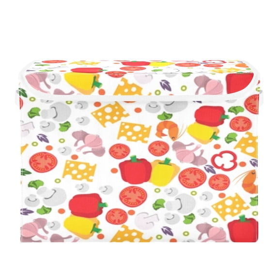 Pizza ingredients seamless pattern Storage Cubes with Lid Fabric Storage Bins Boxes Handles Cotton Linen Closet Organizer Container Decorative Foldable Washable Shelf Cloth Basket