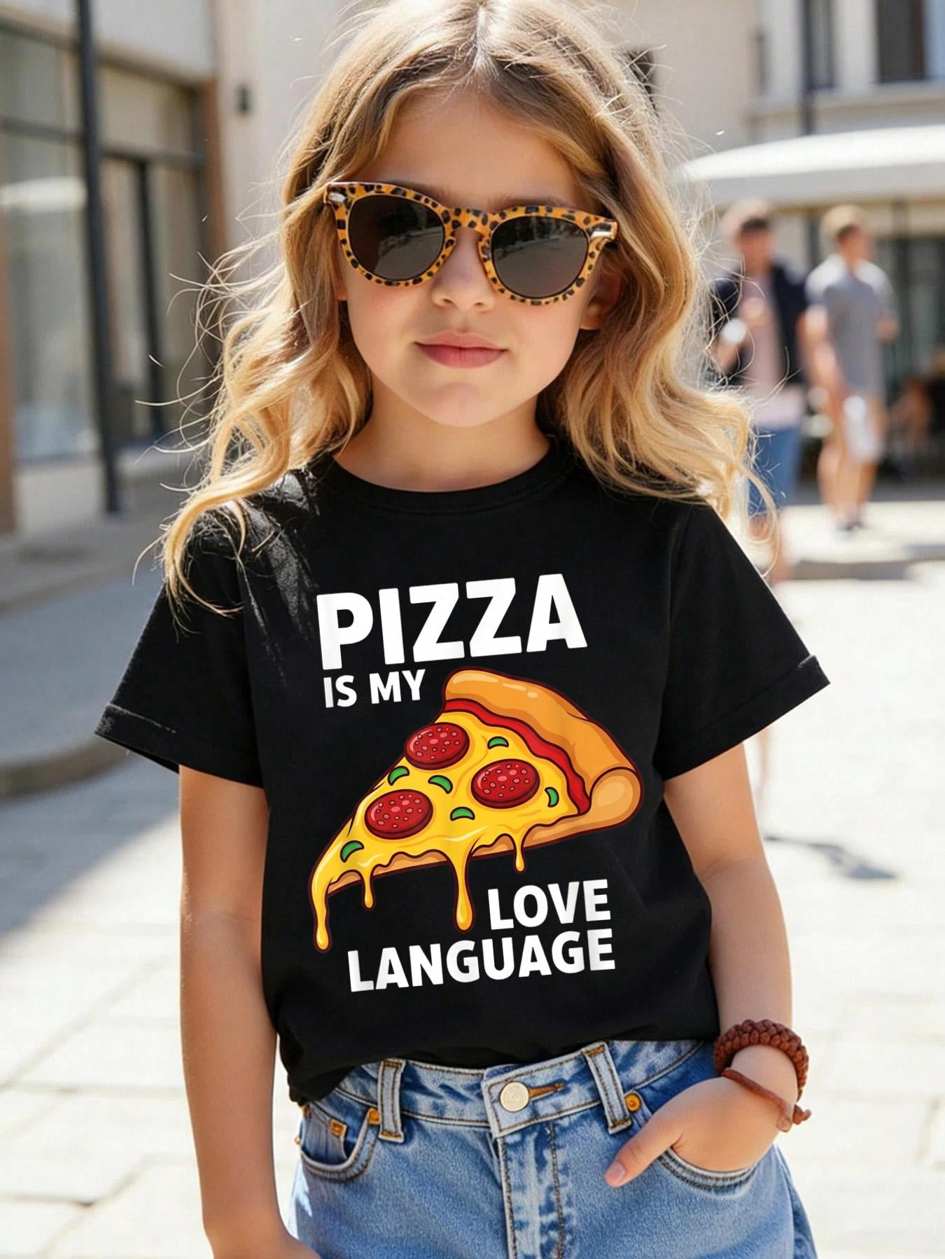 Pizza is My Love Language Minimalist Line Art Slice Design Kids T-Shirt ...