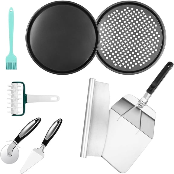 Pizza making kit, Pizza Peel Pizza Pan Set with Pizza Peel, Pizza Pan, Pizza Cutter Rocker