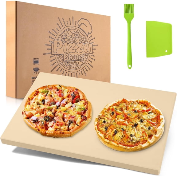 Pizza stone,20" x 13.5" Large Rectangular Pizza stone for Oven and Grill, Heavy Duty Cooking Stone Includes Free Plastic Scraper, Brush, Cordierite Baking Stone for Pizza, Bread, BBQ