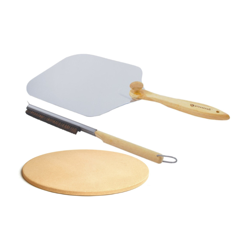 Pizzacraft 16.5-Inch Round Thermabond Baking/Pizza Stone with Folding Peel and Stone Brush - image 1 of 5