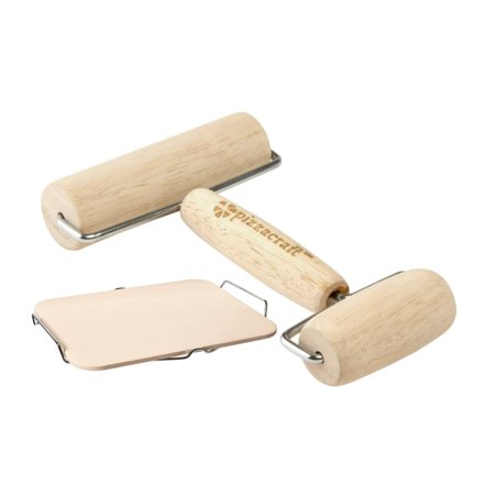 Pizzacraft PC0212 Hardwood Double Dough Roller with Pizza Stone with Wire Frame