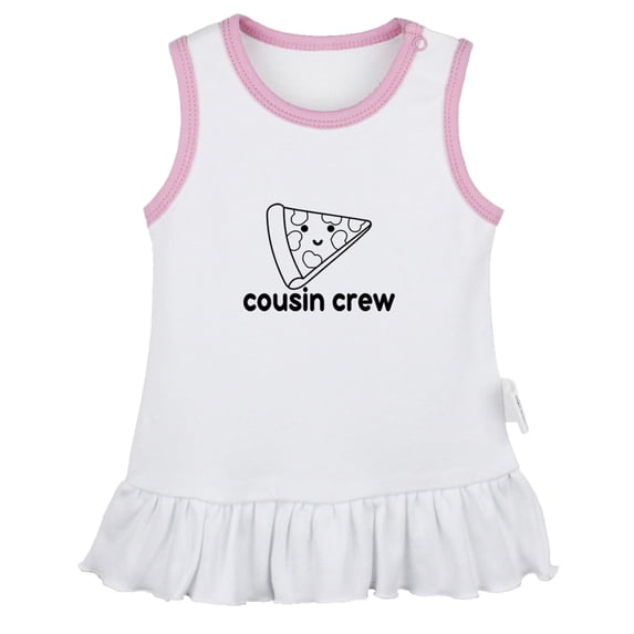 Pizzas Image & Cousin Crew Funny Dresses For Baby, Newborn Babies Skirts, Infant Princess Dress, 0-24M Kids Graphic Clothes (White Sleeveless Dresses, 0-6 Months)