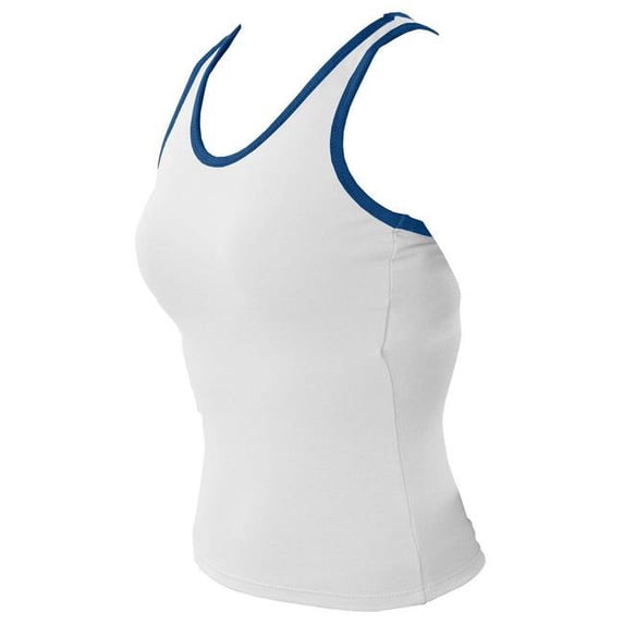 (Price/each)Pizzazz 9700T Youth MVP Racer Back Top w/ Trim-WHTNAV-YXS