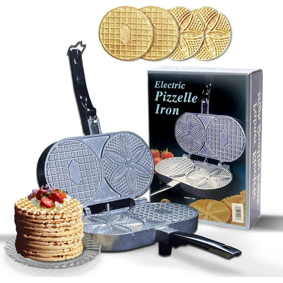 Pizzelle Iron Model 1000, 800 Watts Pizelle Maker Electric, American Made Pizelle Press, Makes Two 5-Inch Authentic Pizelles, Pizelle Cookie Press, Unique Housewarming Gifts for Her