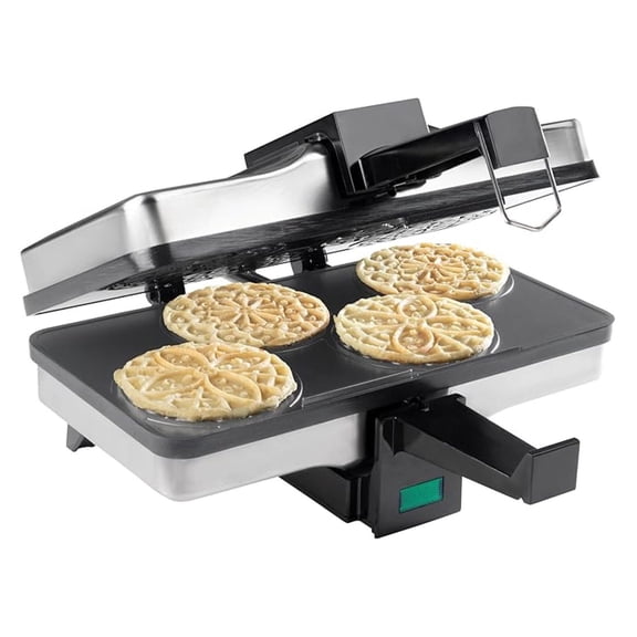 Pizzelle Maker - Electric Nonstick Italian Waffle Iron, 4 Mini Cookies, Even Heating - Easter, Brunch, Party Dessert Baking Machine w/ Recipe