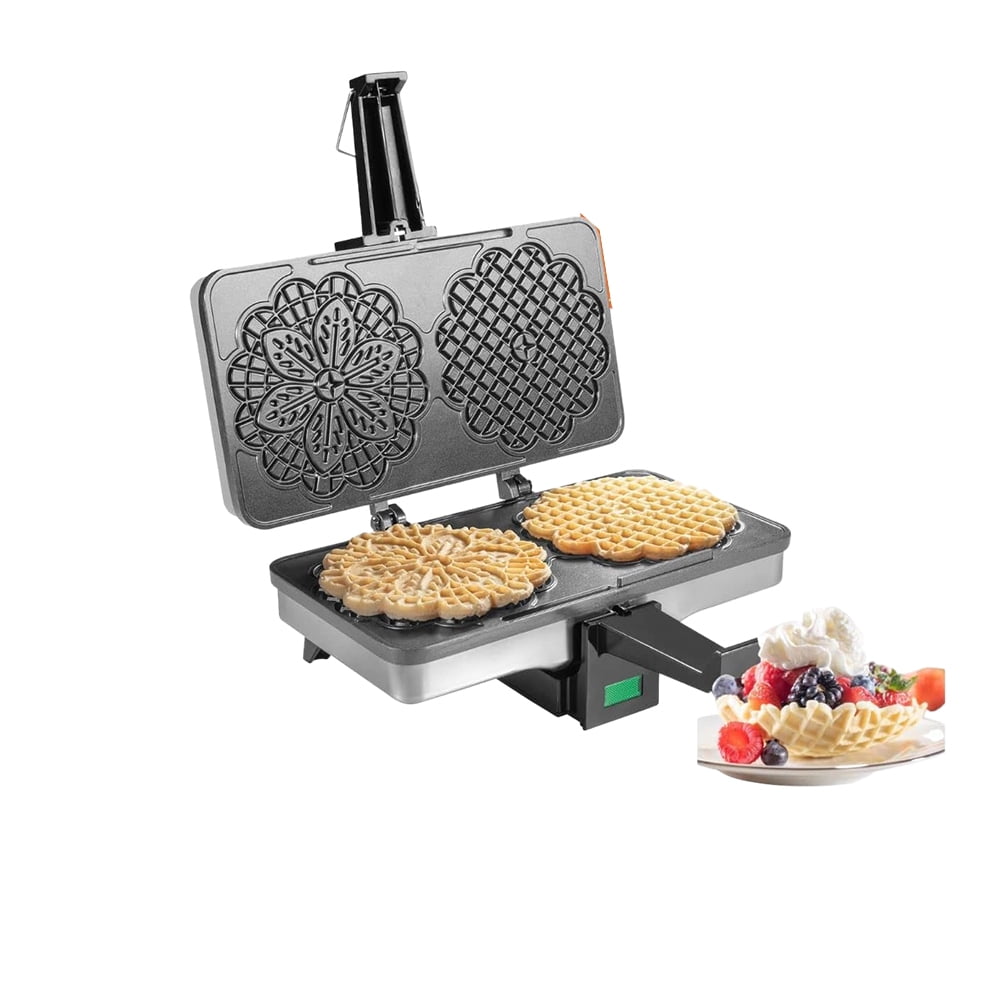 Pizzelle Maker, Nonstick Krumkake Baker with Snowflake Pattern, Modern Electric Baker Press